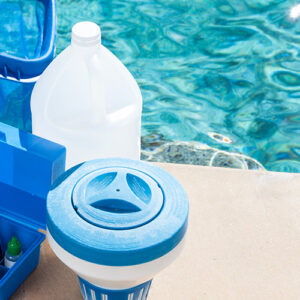 Pool cleaning supplies near pool